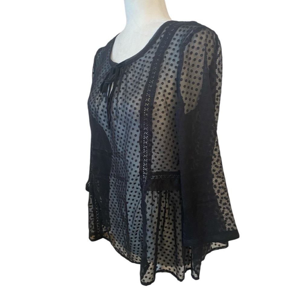 Anthropologie Vanessa Virginia Nanette Clipdot Black Sheer Blouse - Picture 2 of 6